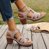 Lightweight Thick High Heels Sandals Women Plus Size 36-43 Summer Rome Shoes Woman Ankle Buckle Open Toe Beach Sandles Female