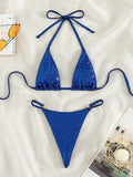 DEKA Sexy Triangle Micro Thong Bikini Set Diamond Swimsuit String Halter Swimwear Women Bead Bathing Suit Extreme Mini Bikini