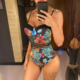 S - XL Leaves Printed Underwired With Bra Cup Women Swimwear One Piece Swimsuit Female Monokini Bather Bathing Suit Swim V5466