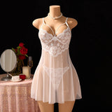 White Sexy Women's Underwear: Laceless Panties with Cutouts, Sexy Halter Dresses, Female Erotic Wear, Naughty Pajamas ZA825096