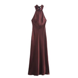 Foridol Halter Satin Dress Women Sexy Backless Burgundy summer spring Dress Elegant Maxi Long Party Dress Christmas Vestidos
