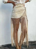 Embroidered Tassel Hem Skirt Elegant Women's Lace Up Mesh Hollow Out Short Skilt 2026 Summer New Chic Female Beach Holiday NT8W