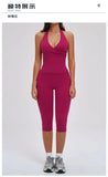 2PCS Workout Set Women Yoga Sets V Neck Cross Slim Sports Tank Top Athletic Wear Outdoor Tight High Waist Leggings Fitness Suits
