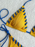 2025 Halter Wrinkled Weaved Bikini Women Swimwear Female Swimsuit Two Pieces Bikini Set Brazilian Bathing Suit Swim Beach Wear