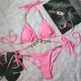 9 Colors New Sexy Bikini Women Rhinestone Shell Pendant Halter Gradient Swimwear Swimsuit Female Beach Bikinis Set Bathing Suit