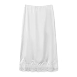 Women Solid Color Satin Long Skirs Elegant Low Waist Lace Patchwork Flowy Summer Skirt for Casual