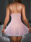 Pink Lips Transparent Bra Erotic Sets Sexy Fairy Lingerie Women See Through Lace Nightdress Delicate Ultra Hot Nighty With Thong