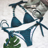DEKA Women Diamond Bikini Set Rhinestones Swimwear Halter Wrinkled Bikini Female Two-pieces Swimsuit Bather Bathing Suit Swim