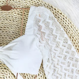Two-Piece Swimwear Swimsuit Women Push Up Sexy Hollow Long Sleeves High Waist Bowknot Backless White Bikinis Set Bathing Suit
