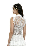 Women's Solid Color Lace Tank Tops Mandarin Collar Sleeveless Frog Buttons Summer Vest