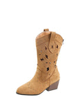 Big Size 43 Women's Wasteland Western Cutout Vegan Suede Cowboy Boots with Rivets 6cm Block Heel Summer Mid-Calf Boots Shoes