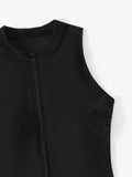 VigoJany 2026 Solid Sleeveless Plus Size Swimwear Women Zipper Push Up Large One Piece Swimsuit Summer Beach Chubby Bathing Suit