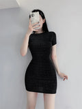 Nightclub High WOMENGAGA Waist Women Slim Mini Dress T Shirt Thin Hot Sexy Korean Women Tops Transparent Summer Fashion 6A26