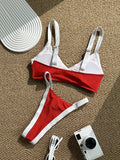 Sexy Red Contrast Bikini Set 2026 Women Halter Push Up Bra Pleate Thong Swimsuit Brazilian Beach Bathing Suit Holiday Swimwear