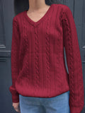 Phantasy Retro Solid Color Sweater Winter Women's V-Neck Casual Simple Loose Knit Sweater Trendy Spring Autumn Winter Sweater