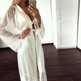 Sleepwear Women's Bathrobe Sexy Lingerie Lace Satin Kimono Sleep Long Dress Robes Pajamas Nightgown