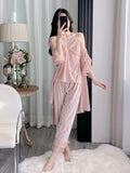 Gold velvet three-piece pajamas set, autumn and winter lace nightgown, sexy home wear with chest pad