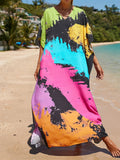 2026 New Colorful Kaftan Tunic Beach Dress Beach Wear Beachwear Beach Cover Up Cover-upsLoose Maxi Dress Female Women V4428