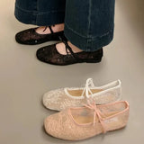 2026 Women Spring Summer Ballet Flat Shoes Breathable Mesh Embroidery Fashion Flats Lovely Bow Knot Female Daily Walking Sandals