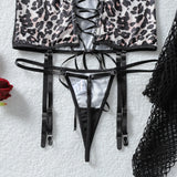 Toucheart Erotic Lingerie Hot Girl Sexy Leopard Print Suspender See-through Lace Waist Shaping Luxurious Hot Underwear Split Set