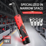Extended 18V Electric Ratchet Cordless 90 Degree Right Angle Torque Lithium-Ion Wrench Auto Repair Tool Set