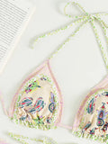 Floral Print Halter Ruffle Frilled Bikini Women Thong Swimwear Female Swimsuit Two-pieces Bikini Set Bathing Suit Swim Beachwear