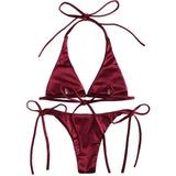 Sexy 13 Colors Halter Satin Brazilian Bikini Women Swimwear Female Swimsuit Two-pieces Bikini set Bather Bathing Suit Swim V4966