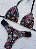 Printed Halter Braided Rope Mini Thong Bikini Female Swimsuit Women Swimwear Two-pieces Bikini Set High Cut Bather Bathing Suit