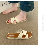 Summer 2026 Fashionable Minimalist Korean Style Beach Shoes Universal Flat Bottom Toe Post Thong Slippers Leisure Rubber Sole