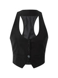 Women Waistcoat  Vintage Sleeveless V Neck Button Down Vest Blazer Fashion Top