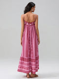 Women Summer Sleeveless Flowy Dress Geometric Print Knit Corset Ruffle A-line Long Dress Casual Party Bohemian Streetwear