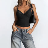 Phantasy Women Y2K Black Camisole Sexy Spicy Girl Style Solid Color Suspender Lace Vest Retro Women's Tanks 2026 Summer Outfit
