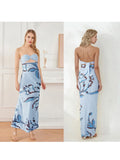 Women Floral Print Tie Backless Dress for Bohemian Party Evening Ring Cut Out Strapless Bodycon Long Dresses