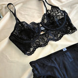 MOYISU French temptation lace big boobs small bra underwear ultra thin set transparent white sensory pure desire underwear