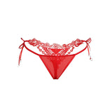 Women‘s Mesh Lace Panties Plus Size M-3XL Sheer Embroidered Flowers Low Rise Sexy Underwear with Ribbon Metal Ring Daily Wear