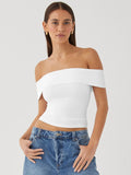 Elegant Women's Crop Top Solid Color Slash neck Top Lady Y2K Streetwear Fashionable Slim Fit Tee Summer Outfit Women's Clothes