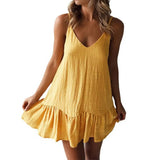 V Neck Summer Dress for Dating Women Dress Solid Color Flounce Edge Spaghetti Strap Women Party Dresses