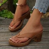 2025 New Gold High Heels Flip Flops Women Outdoor Clip Toe Thick Heeled Sandals Woman Lightweight Plus Size Summer Slippers 43
