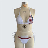 S - XXL Flag Printed Halter Bikini Women Swimwear Two-Pieces Bikini Set Female Swimsuit Strappy Bather Bathing Suit Swim V7543