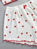 Summer Women Sleepwear Pajamas Sets Love Print Bow Dipped Crop Tops and Shorts Set Casual Loungewear Home Clothes