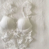 Japanese Kawaii Heart Print Lingerie, Sweet Wireless Bralette Set for Small Breasts, Comfortable Anti-Sagging Everyday Bra Set