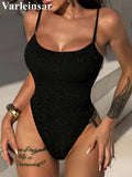 New Wrinkled Crinkled Glitter Sparkling One Piece Swimsuit Women Swimwear Female High Cut Padded Bather Bathing Suit Swim V6407