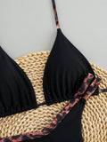 Sexy White Leopard Patchwork Micro Bikini 2026 Women Halter Push Up Bra Hollow Out Thong Swimsuit Bathing Suit Holiday Swimwear
