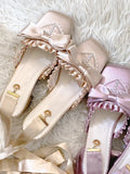 Brand New Vintage y2k Square Toe Mules Pumps Gothic Ruffles Lolita Bow-knot Block Heels Ribbon Tie Ballet Shoes Women