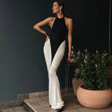 Talenza Elegant Evening Dress Women Fashion Slim Sleeveless Shrinking Clash Long Dress Vintage High Waisted Luxury Summer Dress