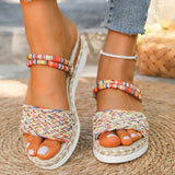 Colorful Woven Wedges Sandals Women 2025 Summer Thick Bottom Platform Slippers Woman Plus Size Slip On Bohemian Sandalias Mujer