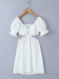 Foridol White Lace Cotton Dress V Neck Off Shoulder Sexy Beach Short Dress Summer Women Buttons Cut Out Mini Beach Sundress 2025