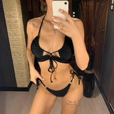 Sexy High Cut Leopard Bikini Women Swimwear Female Swimsuit Two-Pieces Bikini Set Lace Up Bather Bathing Suit Swim V1708