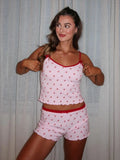Women’s Kawaii 2 Piece Pajama Set Cherry Print Sleeveless Cami Top and Shorts Soft Sleepwear Loungewear Nightwear Outfit