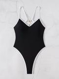 Sexy Black White patchwork One Piece Swimsuit 2026 Women Hollow Pearls Back Criss Cross Bathing Suit Holiday Swimwear Monokini